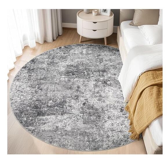 5 ft Round Area Rug Washable Low Pile Gray - Picture 2 of 8